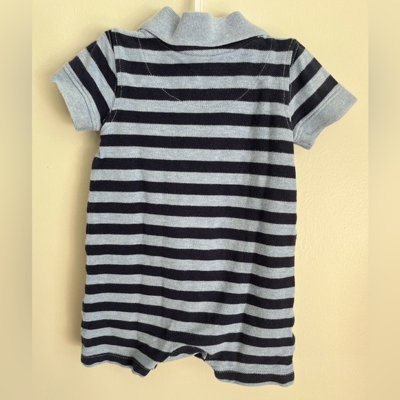 BABY GAP Boy Blue Polo Shorts Romper One Piece Striped With Bear SZ 3-6 months - Picture 5 of 6